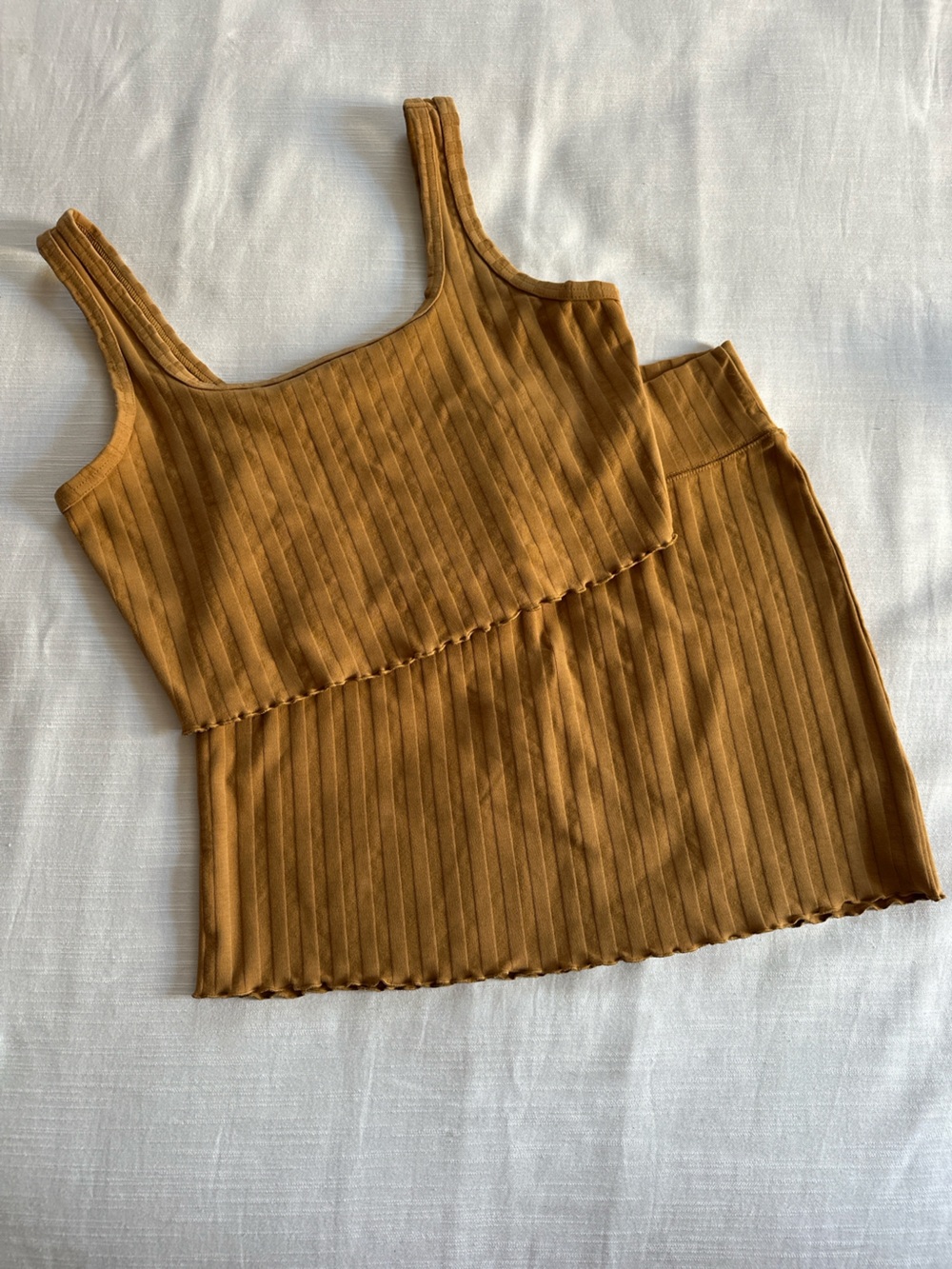 Aerie OFFLINE Ribbed 2-Piece Set Mustard Gold Crop Tank Mini Skirt | M